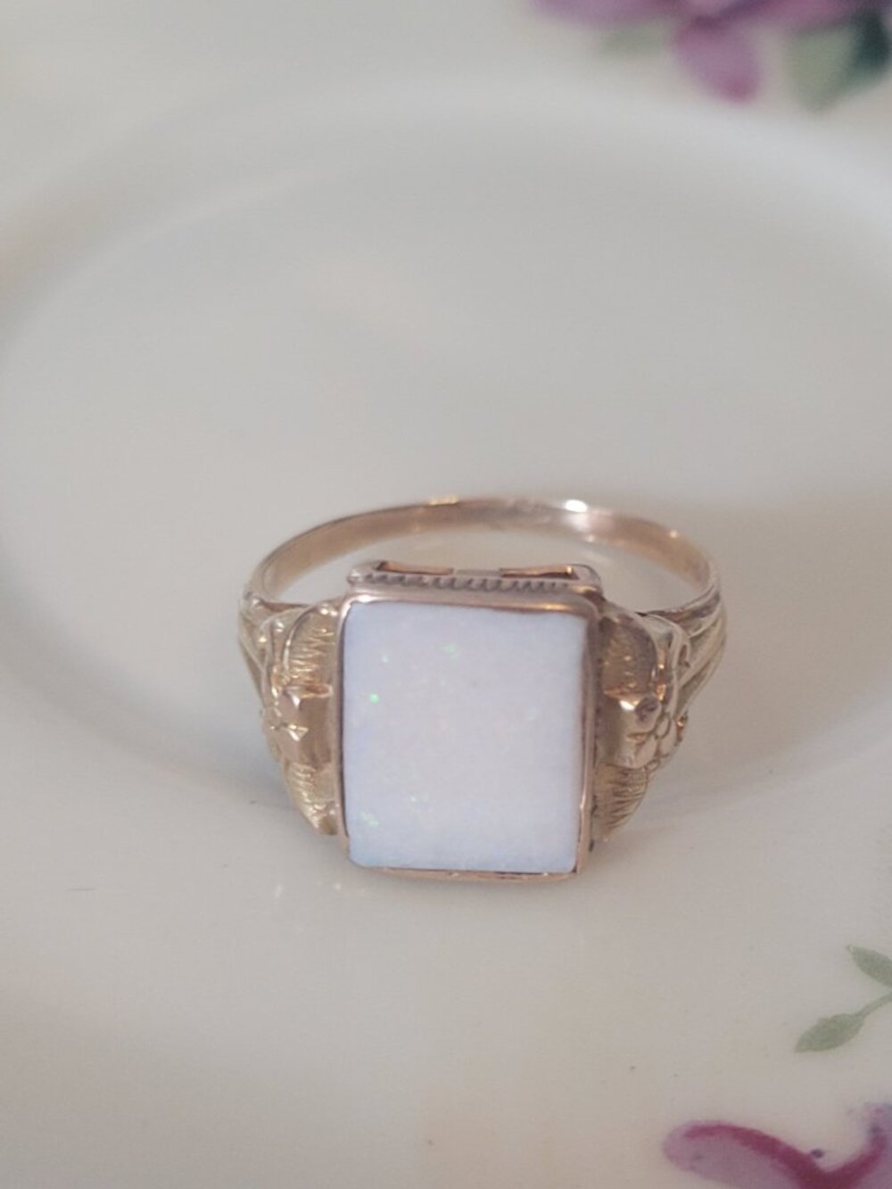 Antique Opal Gold Ring by Ostby Barton Square 10k Yellow Gold October Birthstone - Picture 14 of 16